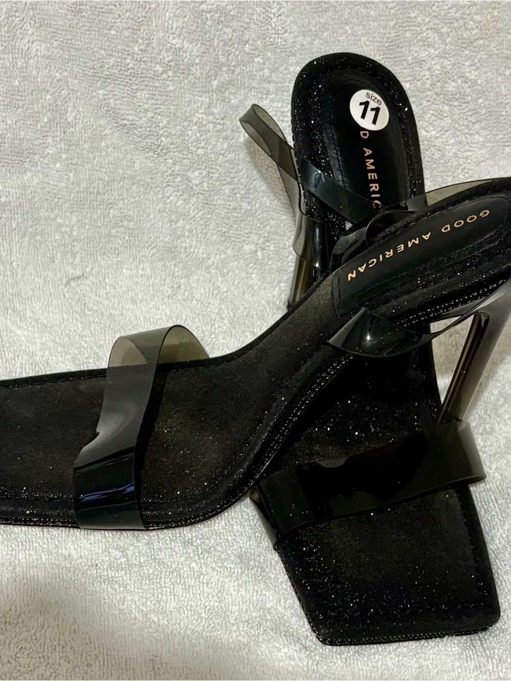 Good American Black Clear-Strap Stiletto Sandals